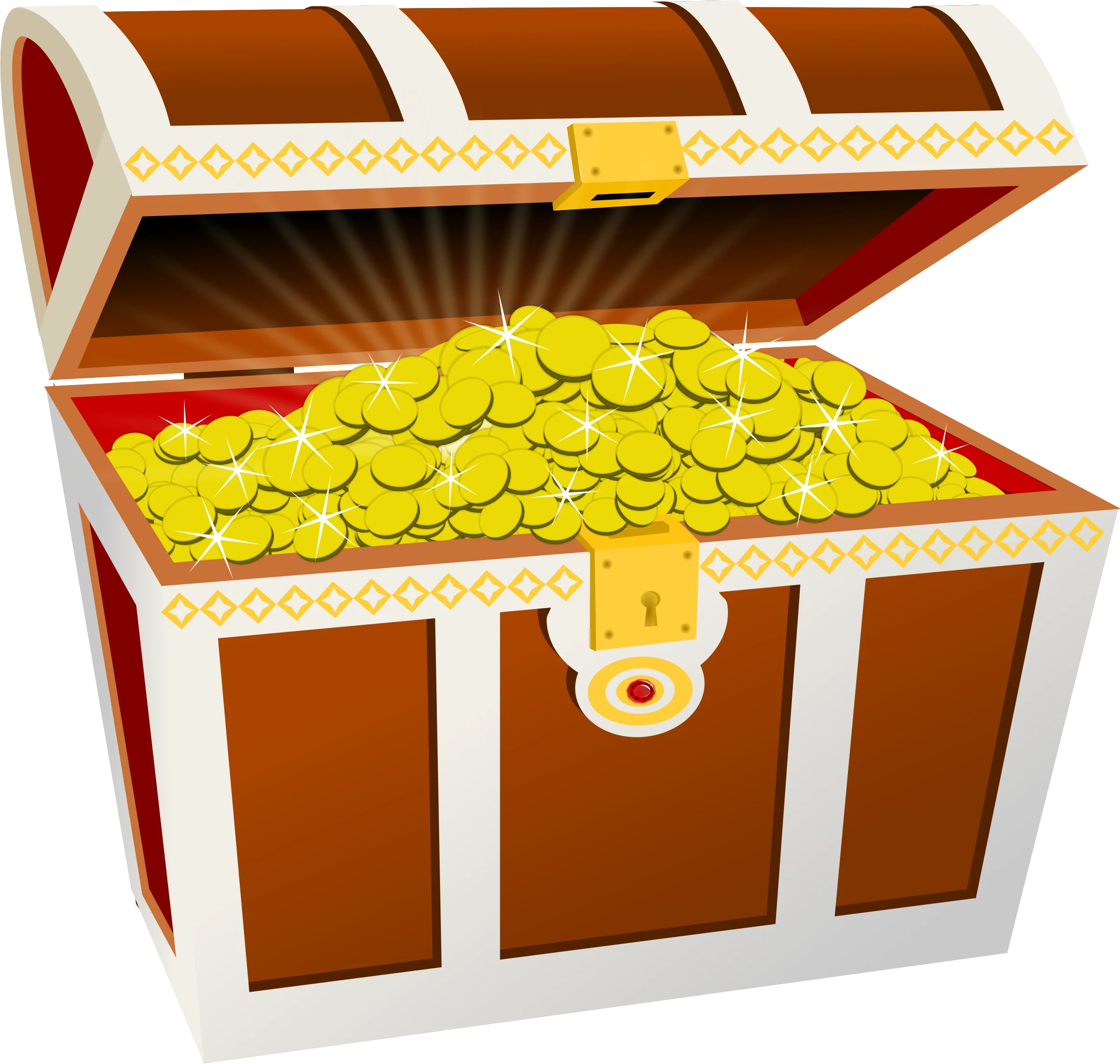 Vintage Wooden Treasure Chest Overflowing with Shimmering Golden Coins Clipart