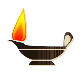 Ancient Oil Lamp Clipart: Traditional Ceramic Vessel with Radiant Flame