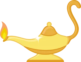 Classic Golden Genie Lamp Clipart Design with Flickering Flame Illustration