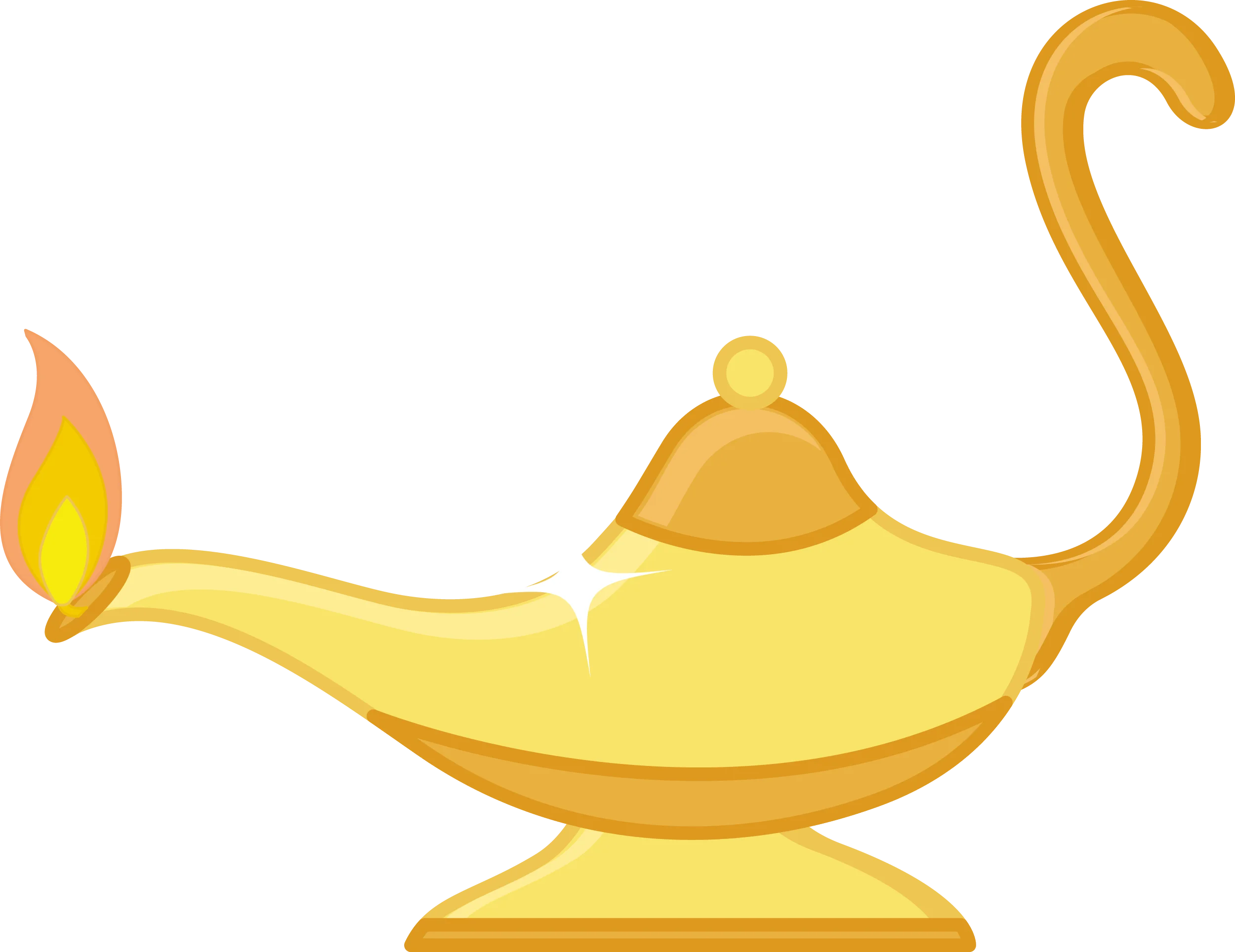 Classic Golden Genie Lamp Clipart Design with Flickering Flame Illustration