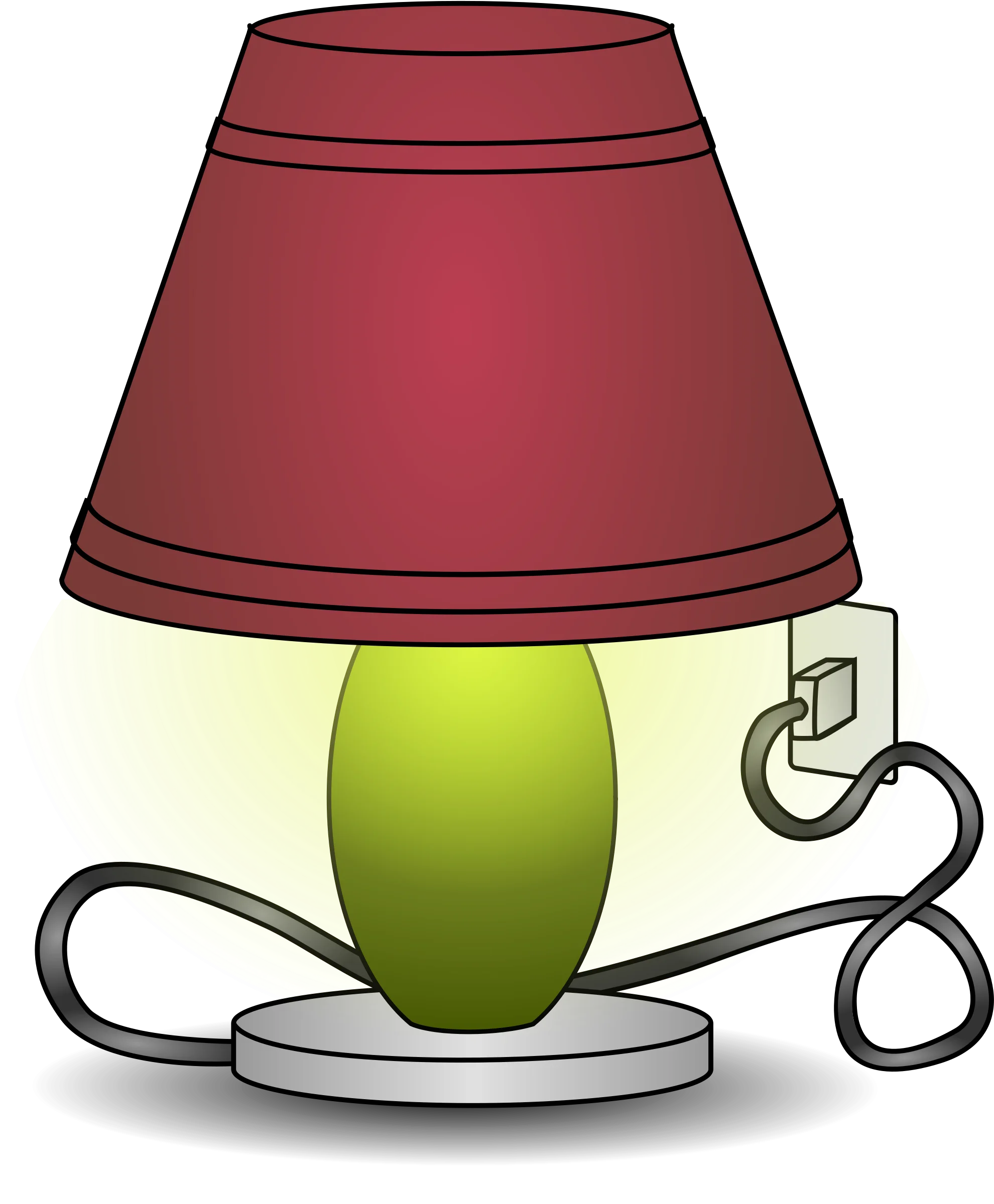 Elegant Green Ceramic Table Lamp with Burgundy Shade Clipart Illustration
