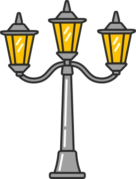 Elegant Three-Headed Street Lamp Clipart Illustration with Warm Glowing Lanterns