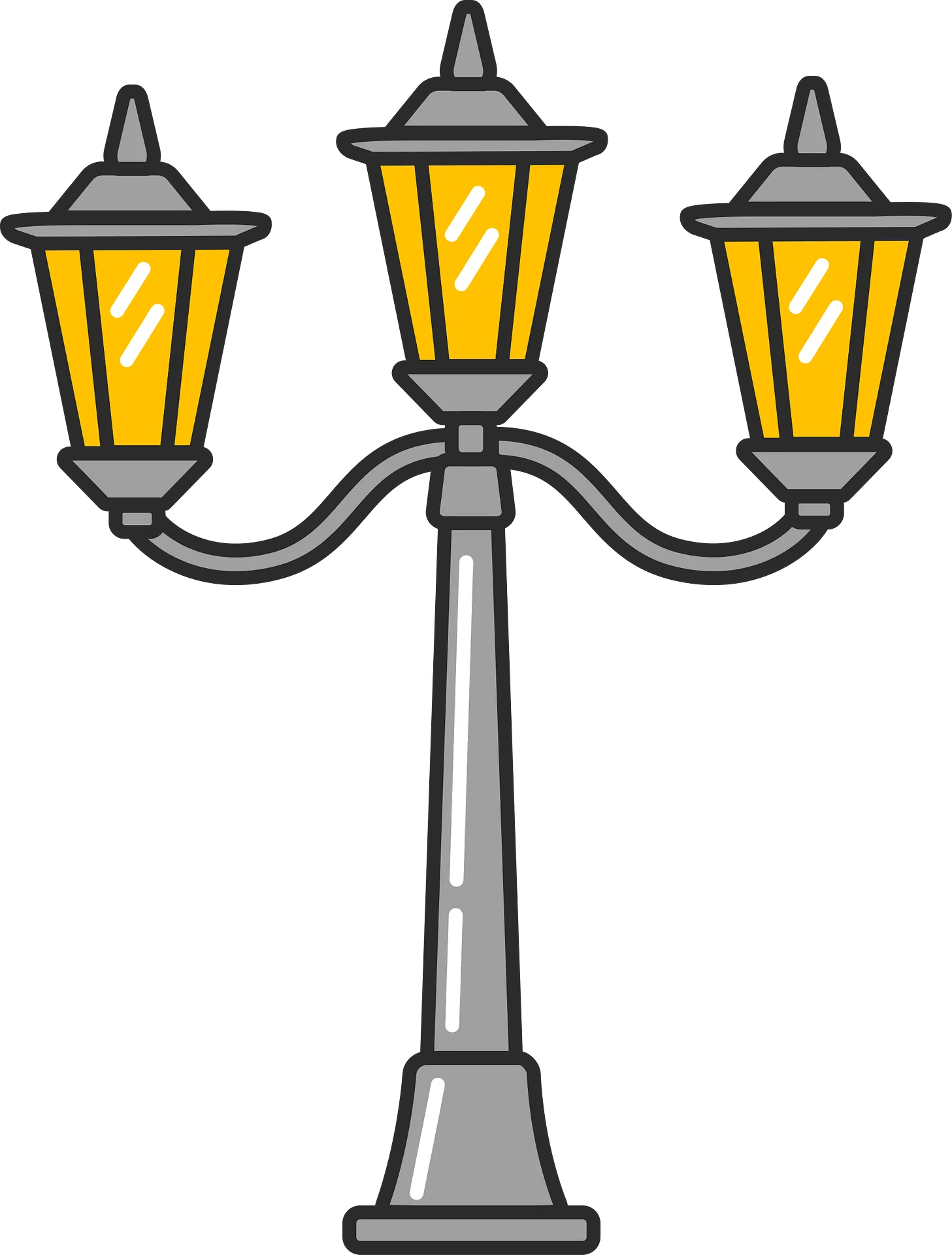 Elegant Three-Headed Street Lamp Clipart Illustration with Warm Glowing Lanterns