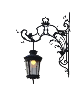 Elegant Victorian-Style Wrought Iron Street Lamp Clipart with Ornate Scrollwork
