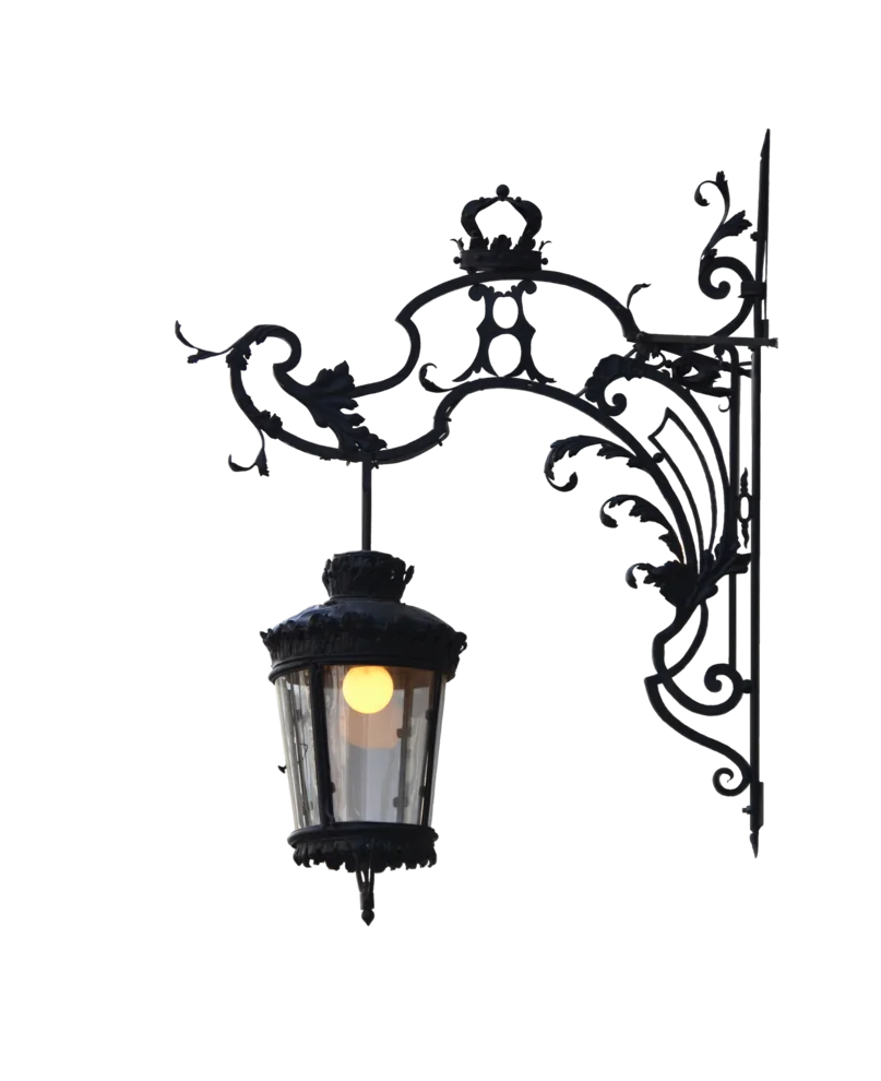 Elegant Victorian-Style Wrought Iron Street Lamp Clipart with Ornate Scrollwork