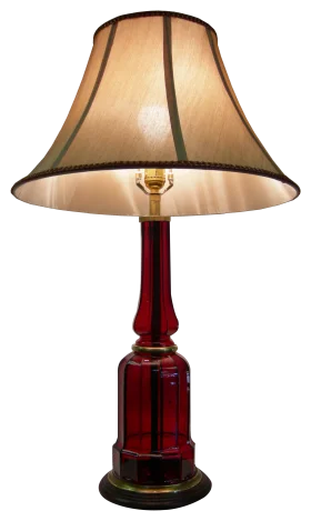 Elegant Vintage Ruby Red Glass Table Lamp Clipart with Soft Bell Shade