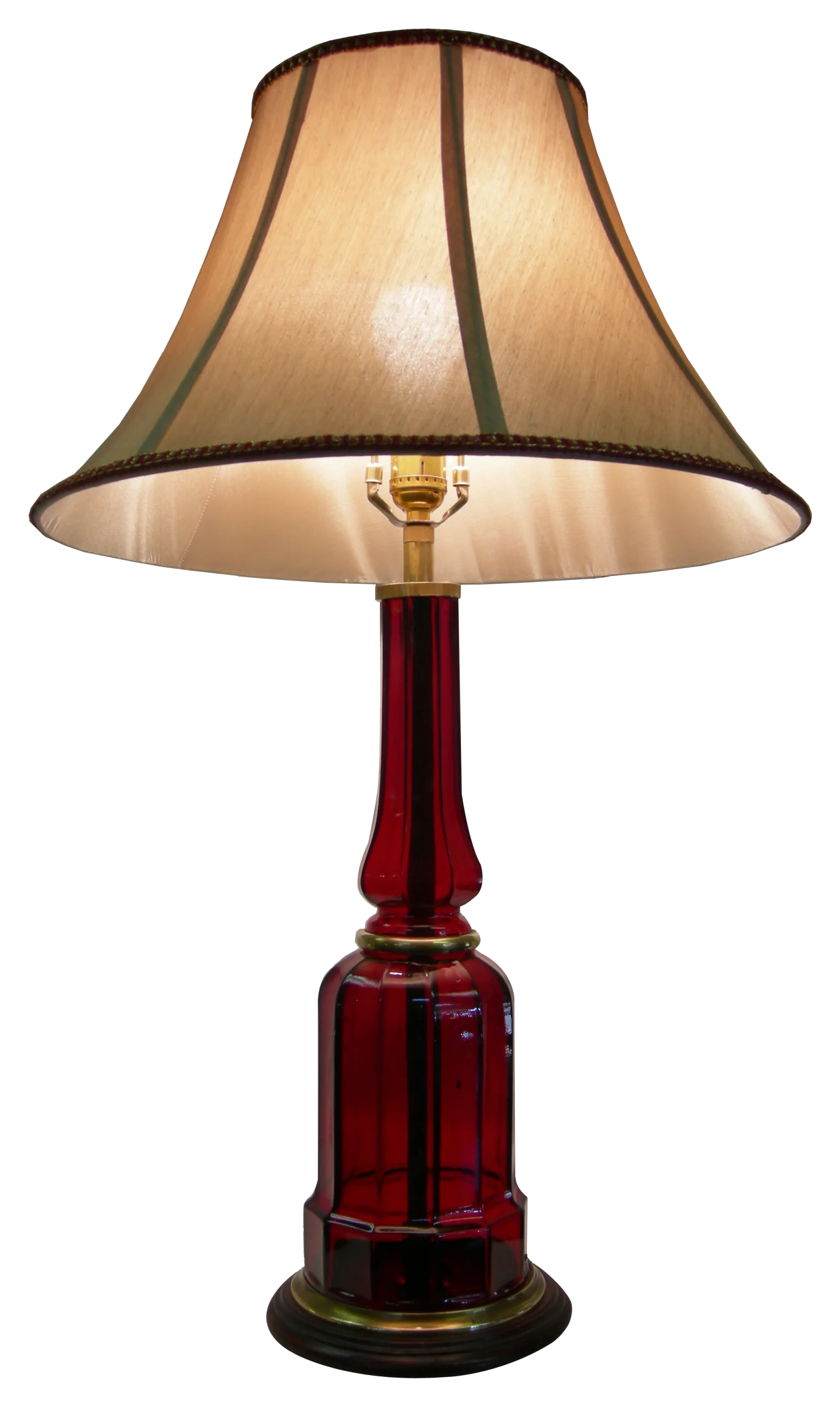 Elegant Vintage Ruby Red Glass Table Lamp Clipart with Soft Bell Shade