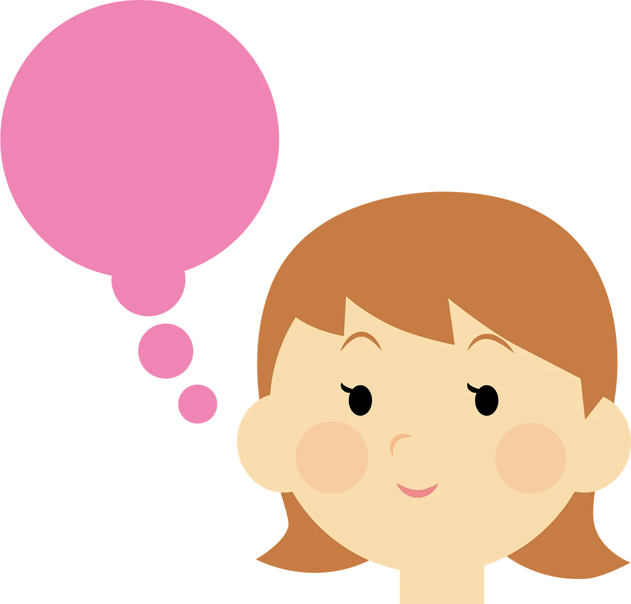 Adorable Cartoon Girl with Soft Pink Thought Bubble Clipart Illustration