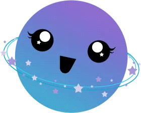 Adorable Kawaii Planet Clipart with Starry Galaxy Orbit and Cute Expression