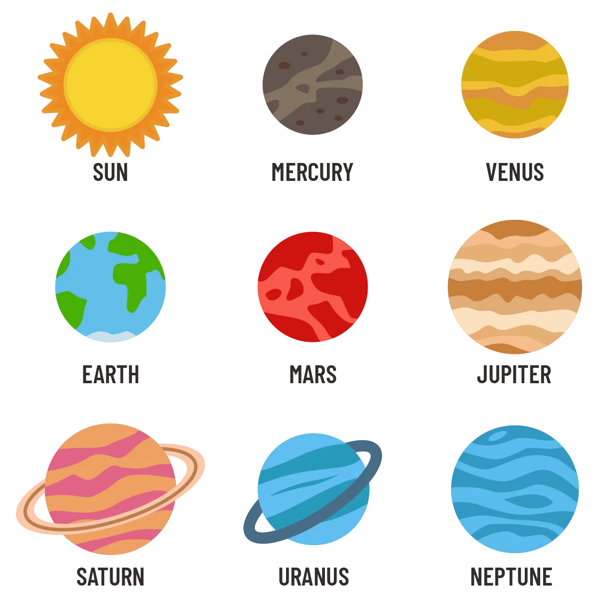 Adorable Solar System Planets Clipart: Colorful Space Exploration Illustration