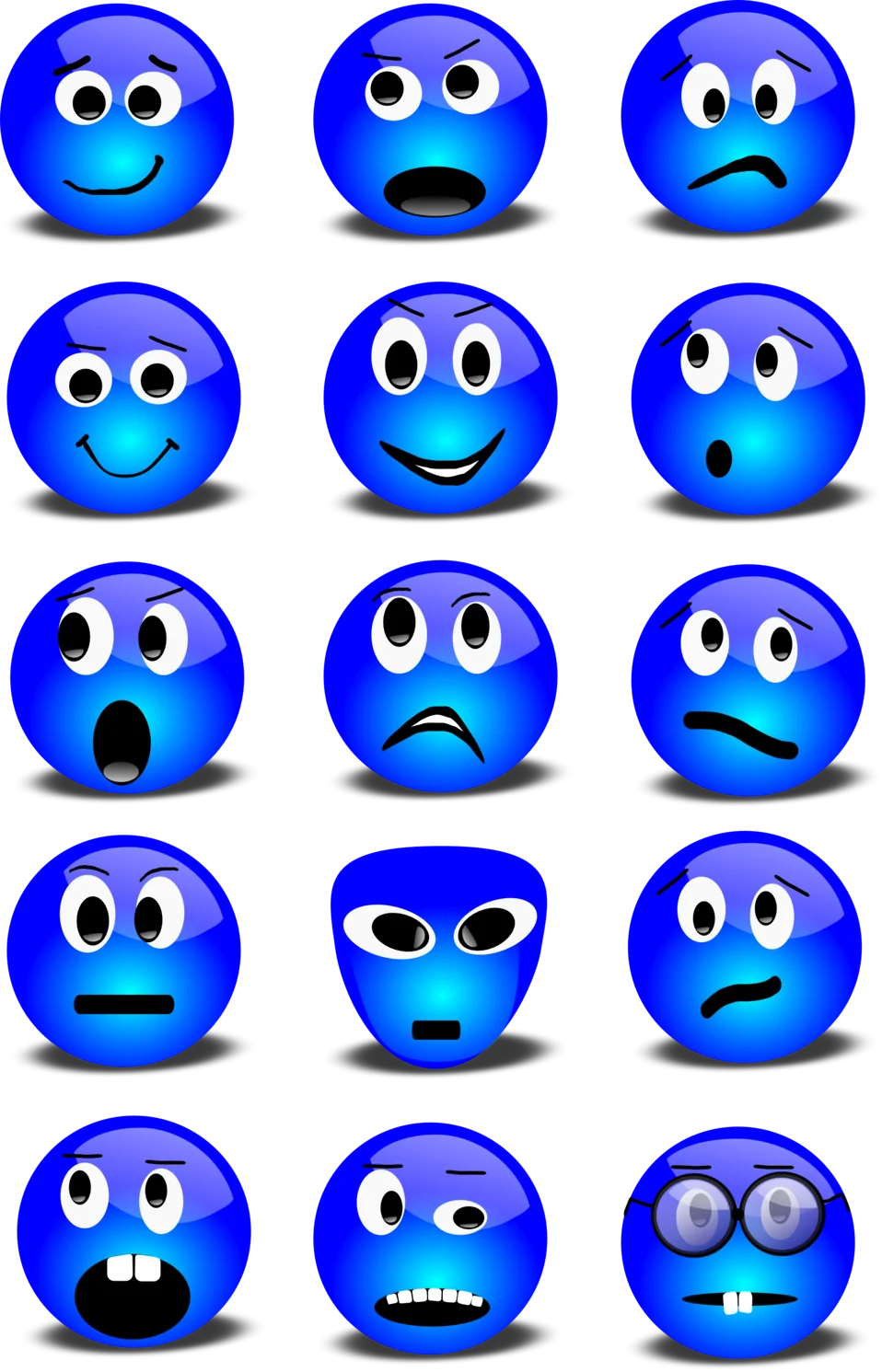 Blue Emotion Spheres: A Playful Collection of Expressive Clipart Faces