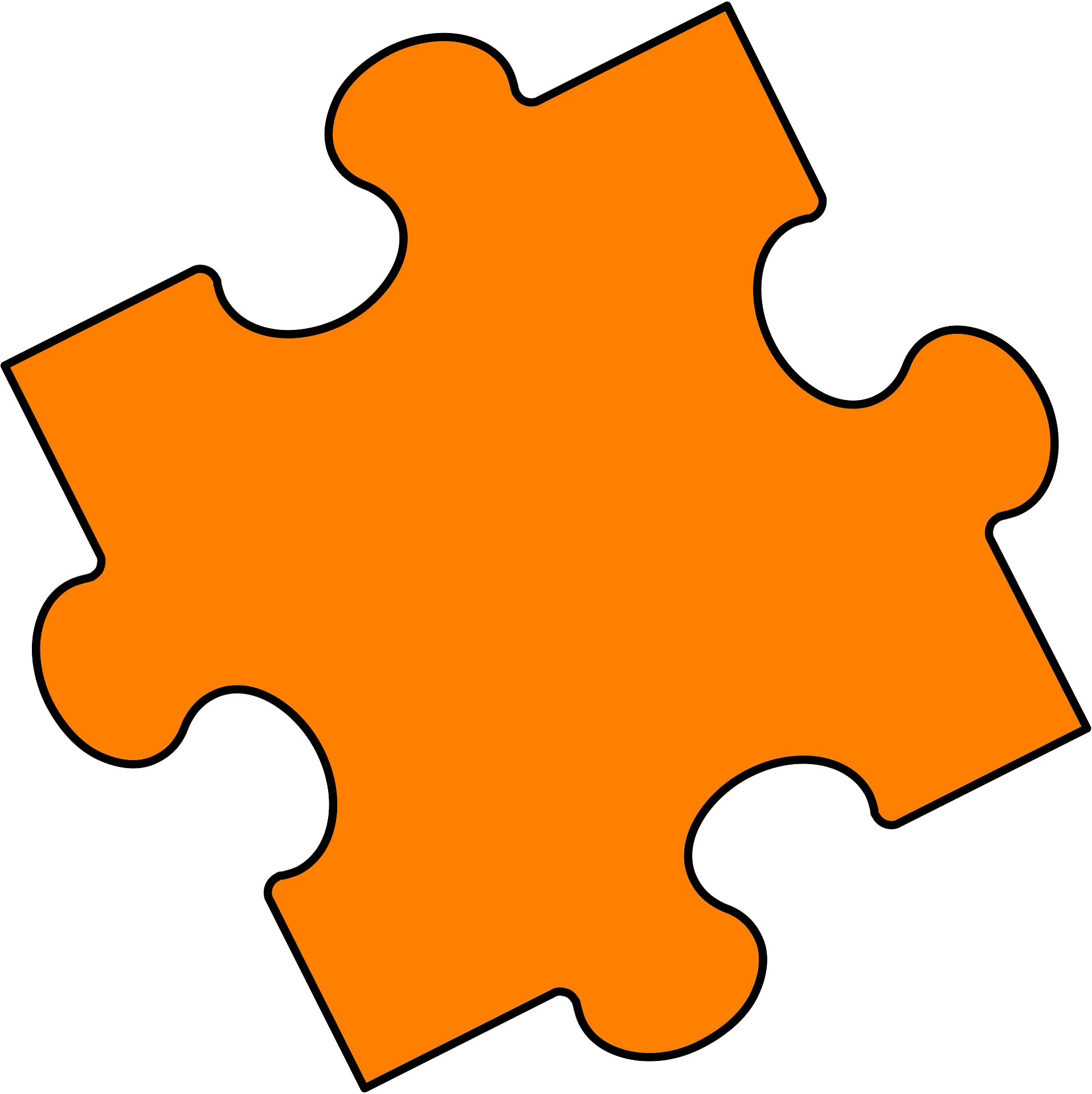 Bright Orange Interlocking Puzzle Piece Clipart with Unique Curved Edges