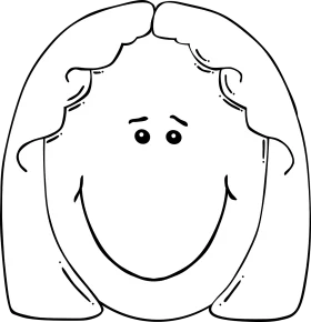 Cheerful Black and White Smiling Face Clipart with Soft Hairstyle