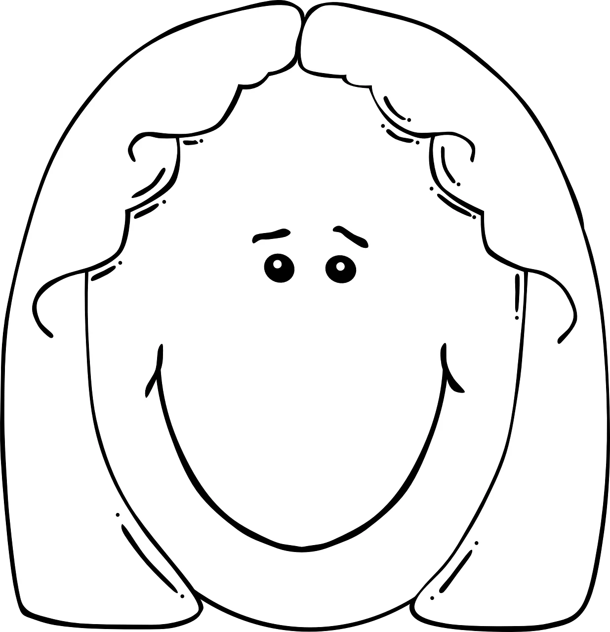 Cheerful Black and White Smiling Face Clipart with Soft Hairstyle