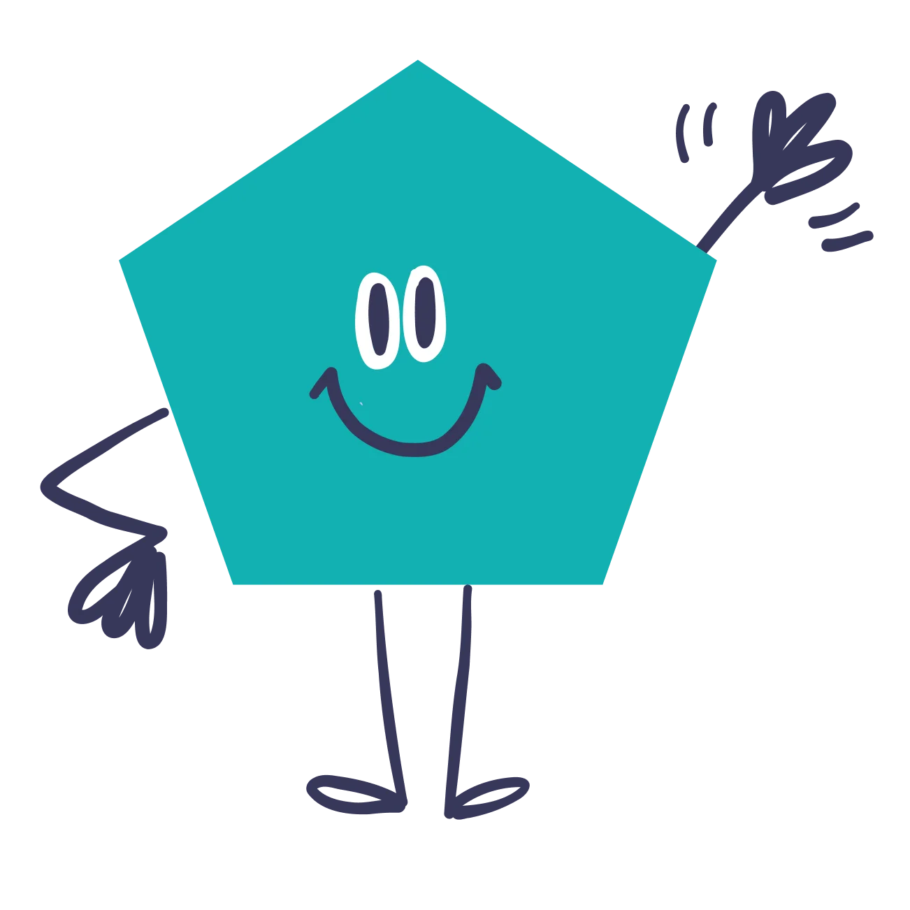 Cheerful Teal Pentagon Character Smiling Cartoon Clipart Design