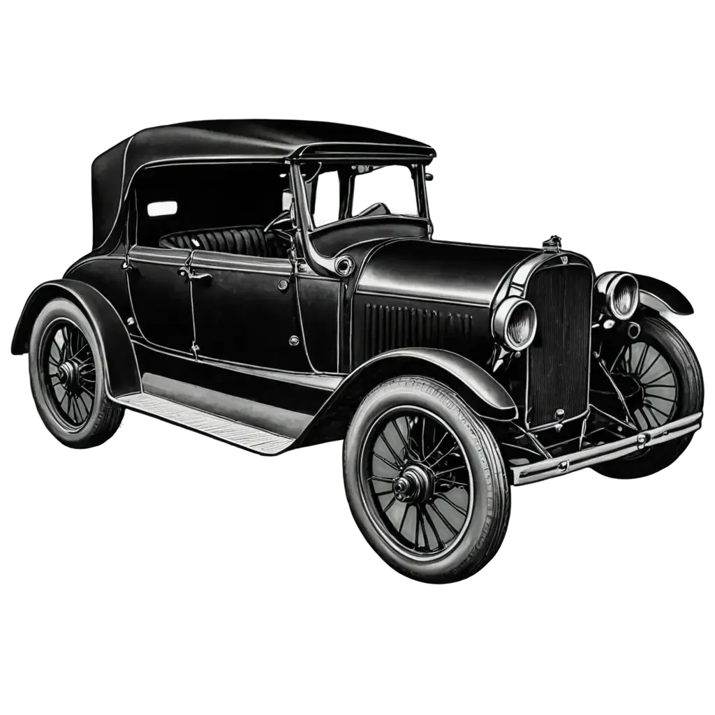 Classic 1920s Vintage Automobile Monochrome Clipart Illustration
