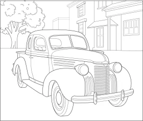 Classic 1930s Vintage Automobile Clipart - Detailed Line Art Illustration