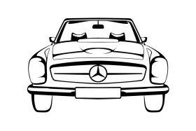 Classic Mercedes-Benz SL Pagoda Convertible Front View Vintage Clipart Illustration
