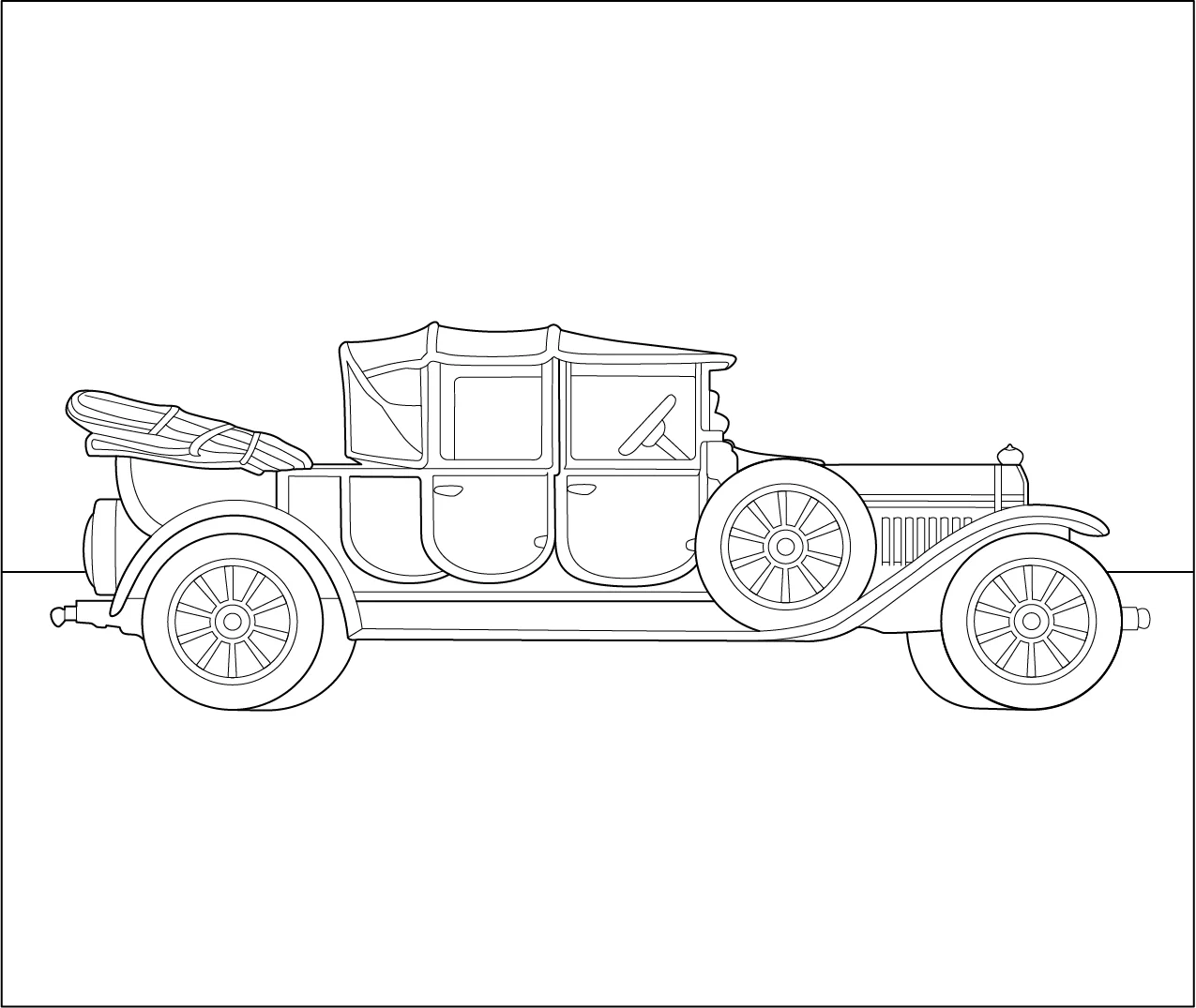 Classic Vintage Luxury Automobile Detailed Line Art Clipart Illustration