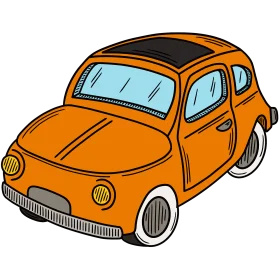 Classic Vintage Orange Volkswagen Beetle Hand-Drawn Clipart Illustration
