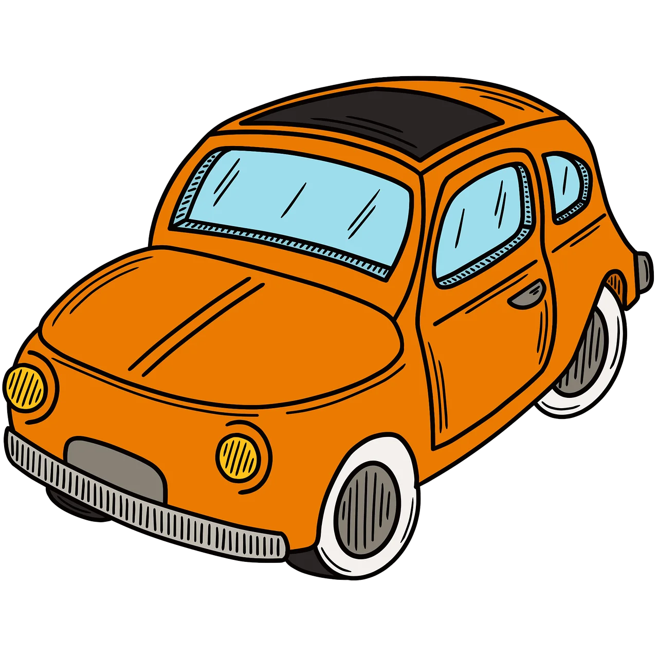 Classic Vintage Orange Volkswagen Beetle Hand-Drawn Clipart Illustration