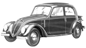 Classic Volkswagen Beetle Vintage Automobile Detailed Black and White Clipart Illustration