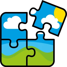 Colorful Landscape Jigsaw Puzzle Pieces Connecting Creative Clipart Design