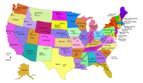 Colorful United States of America Political Regions Clipart Map Illustration