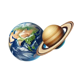 Cosmic Companions: Earth and Saturn Celestial Clipart Illustration