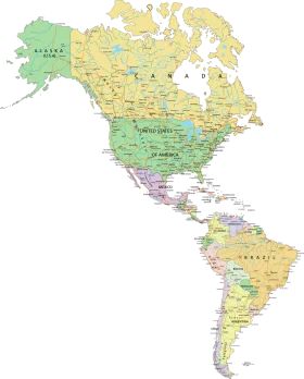 Detailed Political Map of the Americas Clipart - North and South Continental Illustration