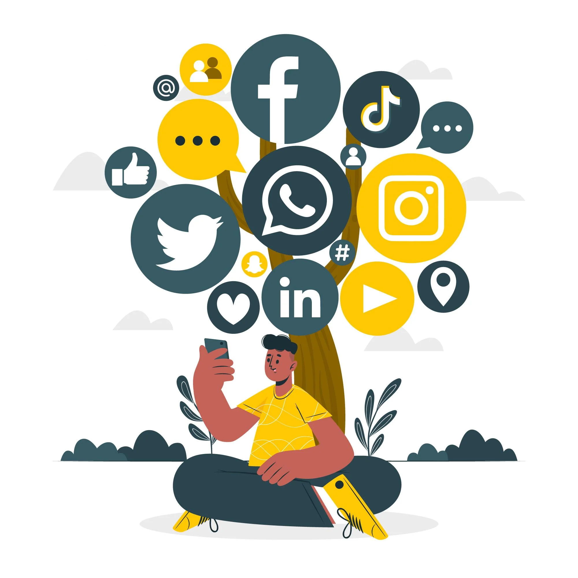 Digital Connection Harmony: Social Media Interaction Clipart Illustration