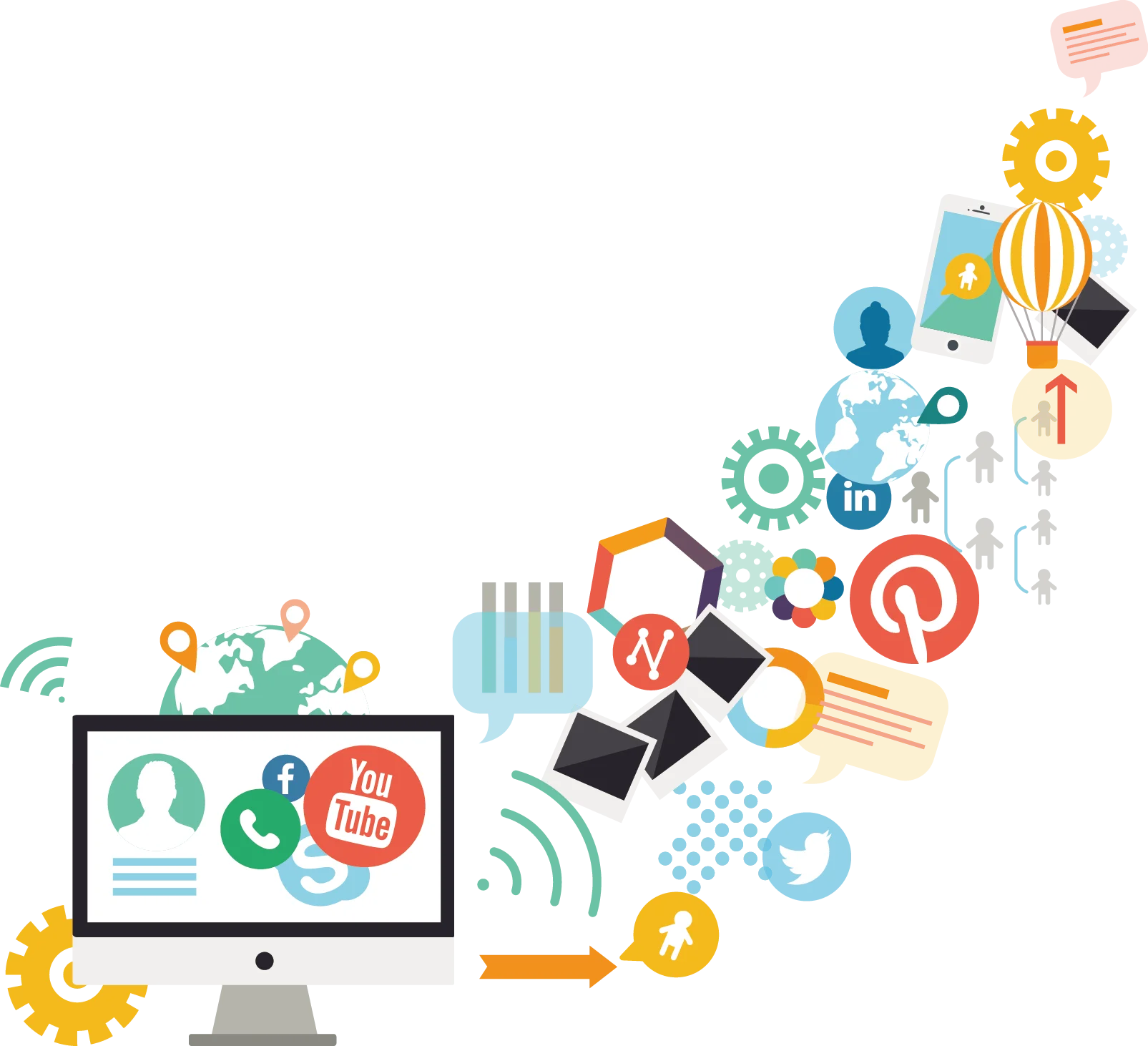 Digital Social Media Connectivity Ecosystem Illustration Clipart Design