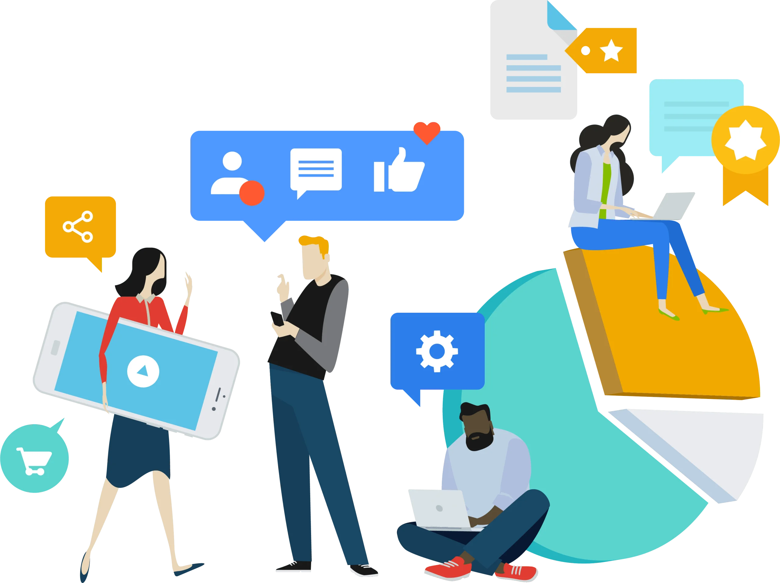 Dynamic Social Media Interaction and Digital Networking Clipart Illustration