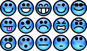 Expressive Blue Circular Emoji Clipart Showcasing Diverse Emotional Spectrum