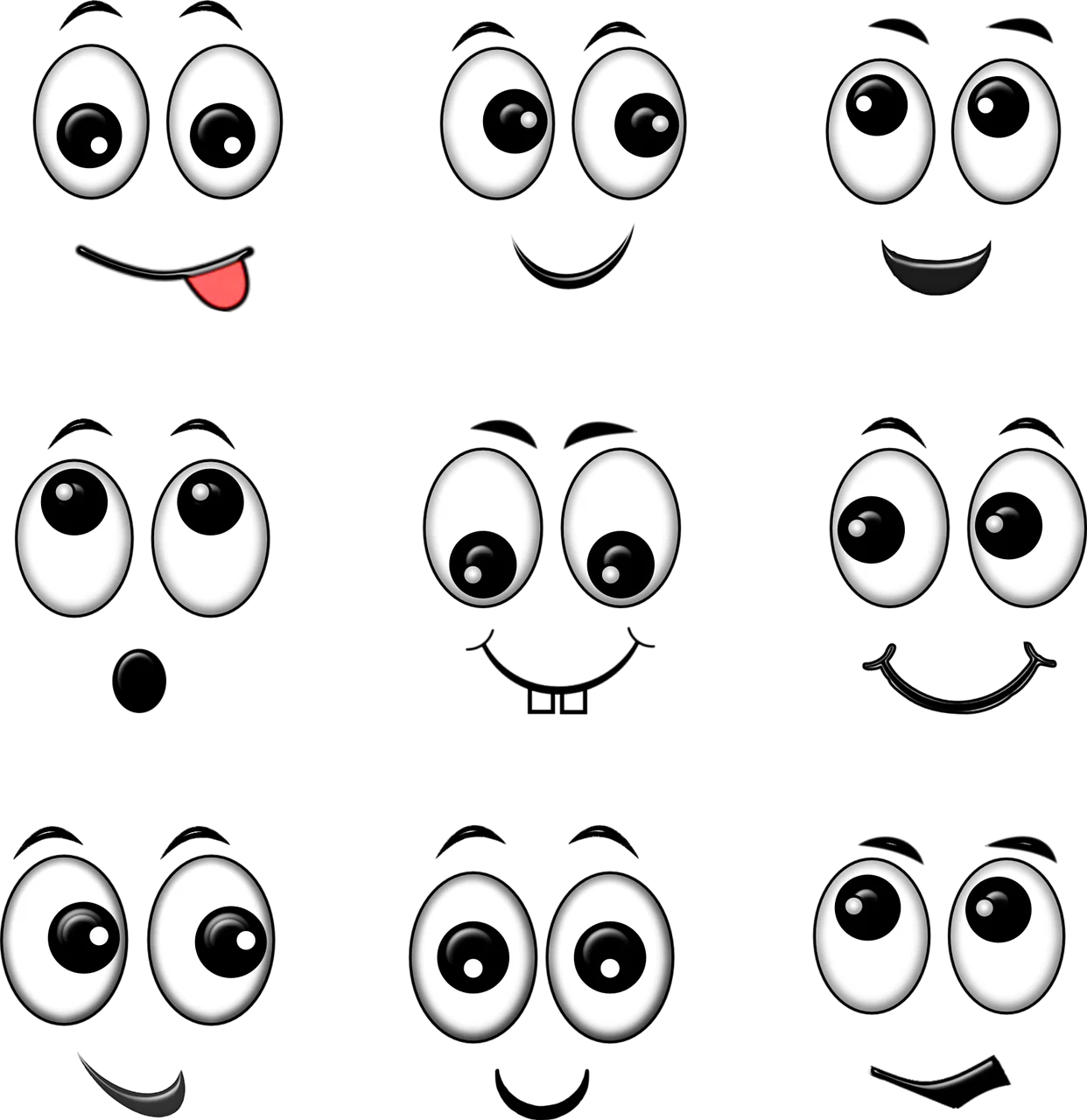 Expressive Cartoon Eyes and Mouths: A Playful Emotions Clipart Collection