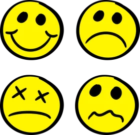 Four Expressive Yellow Emotion Faces Clipart: A Spectrum of Feelings