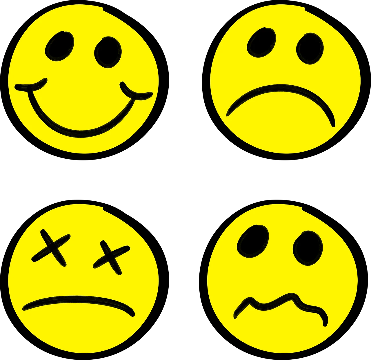 Four Expressive Yellow Emotion Faces Clipart: A Spectrum of Feelings