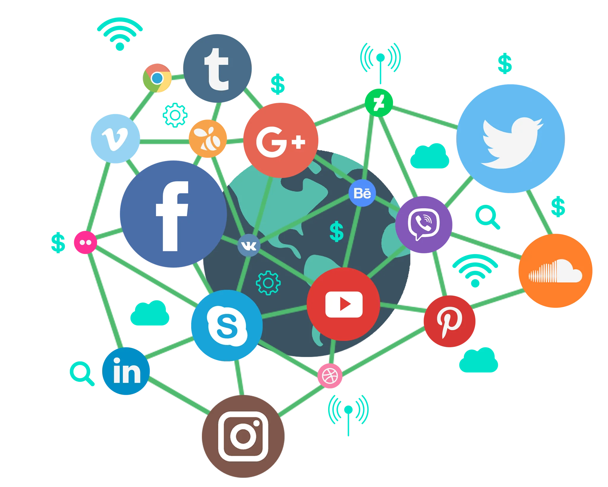Global Social Media Network Connectivity Illustration Clipart Design