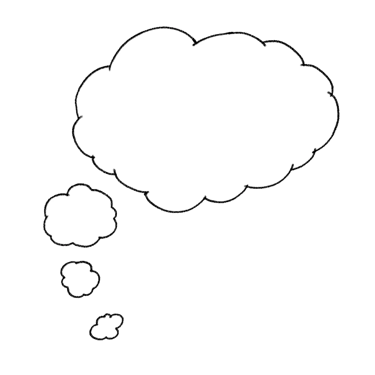 Hand-Drawn Contemplative Cloud-Shaped Thought Bubble Clipart Illustration