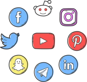Hand-Drawn Social Media Platform Icons Clipart Collection in Playful Design