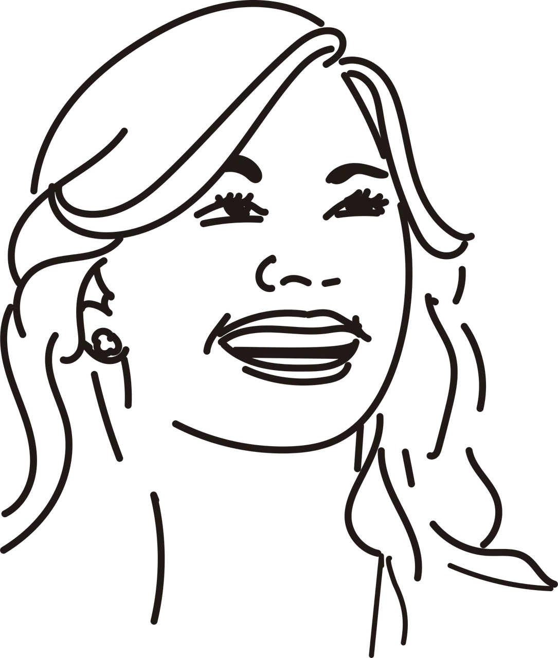 Joyful Female Expression Sketch Clipart: Capturing Pure Happiness