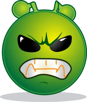 Menacing Green Alien Emoji Clipart with Fierce Angry Expression