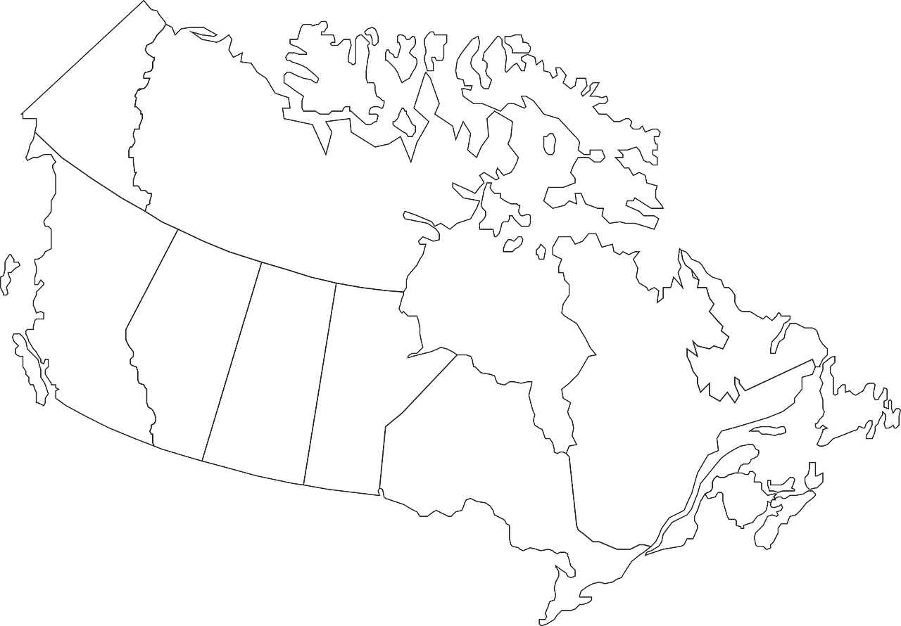 Minimalist Black and White Canada Country Outline Clipart Map Illustration