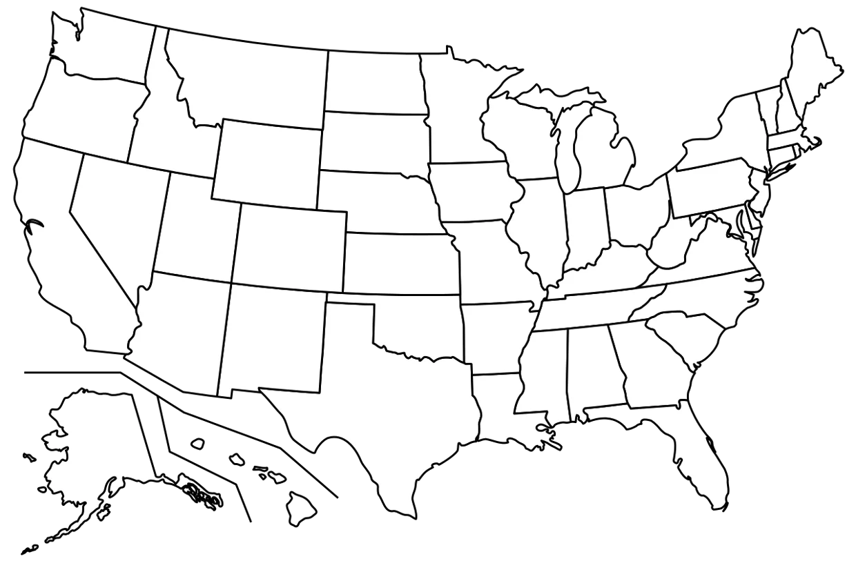 Minimalist Black and White United States Outline Clipart Map Design