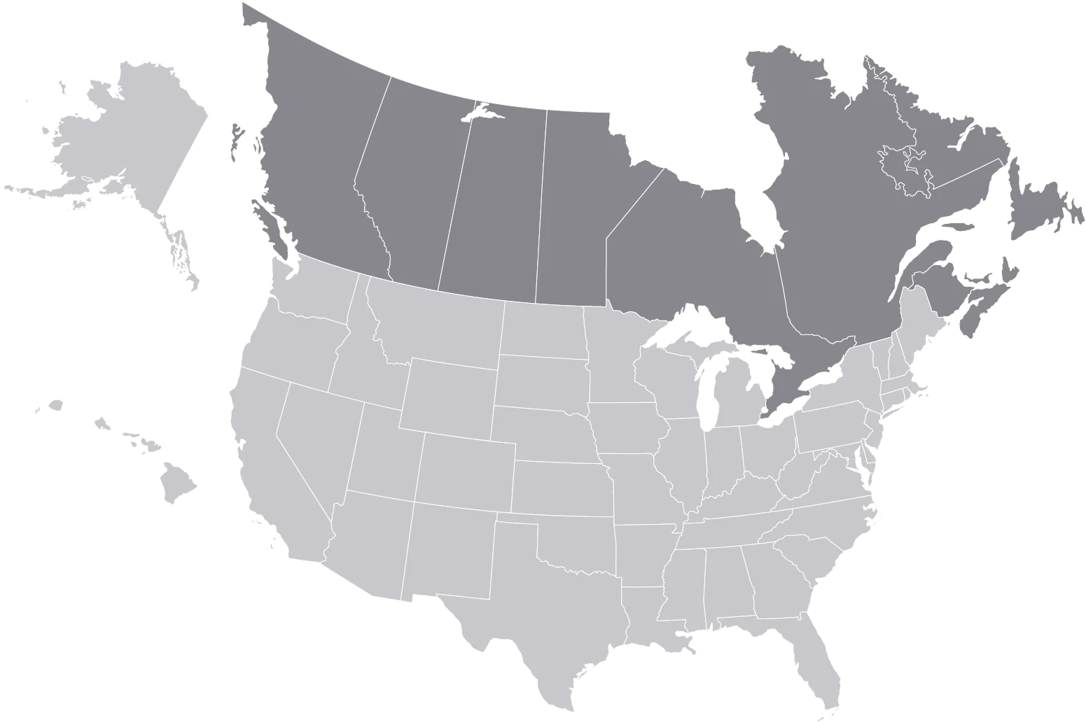 Minimalist Grayscale United States and Canada Territorial Clipart Map Illustration