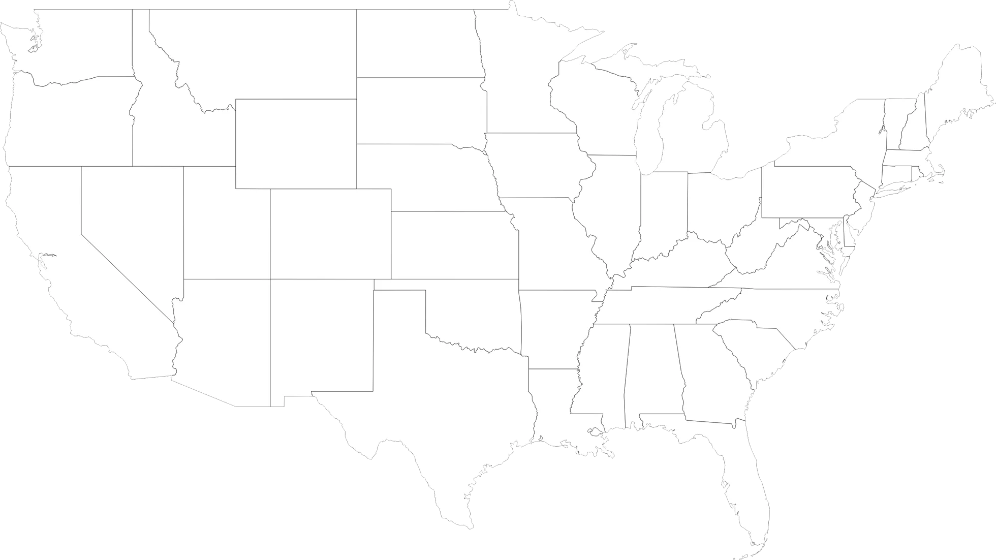 Minimalist Monochrome United States Outline Clipart - Simple Geographic Sketch