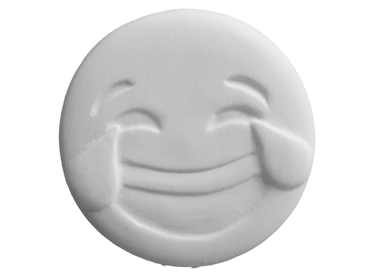 Monochromatic Laughing Emoji Clipart: Sculptural Rendering of Joyful Expression
