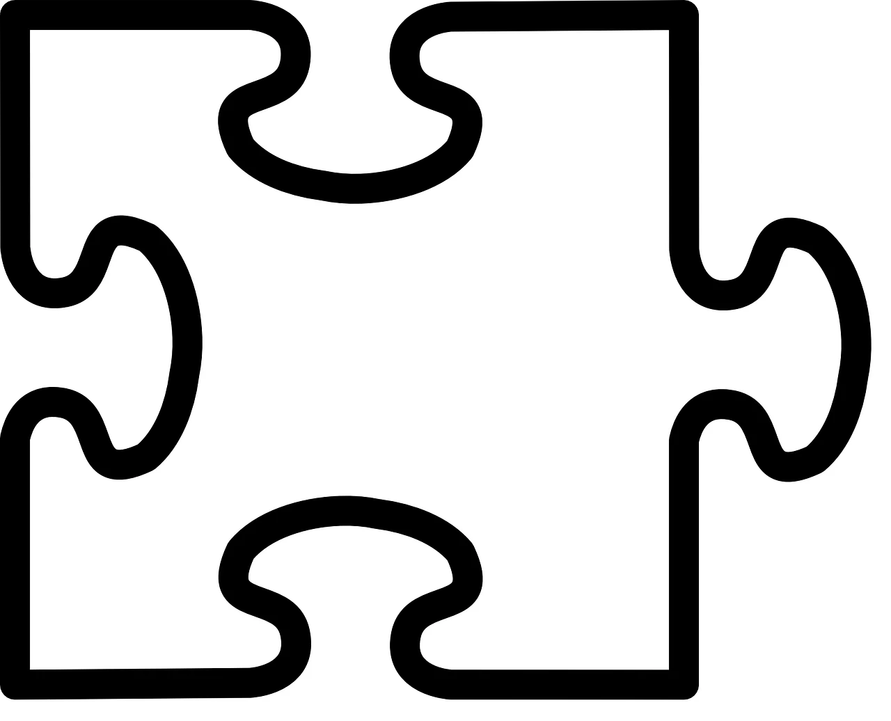 Monochrome Interlocking Puzzle Piece Clipart - Simple Geometric Connection Symbol
