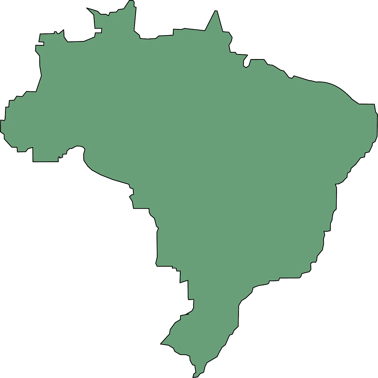 Simple Green Minimalist Brazil Country Outline Clipart Map Silhouette