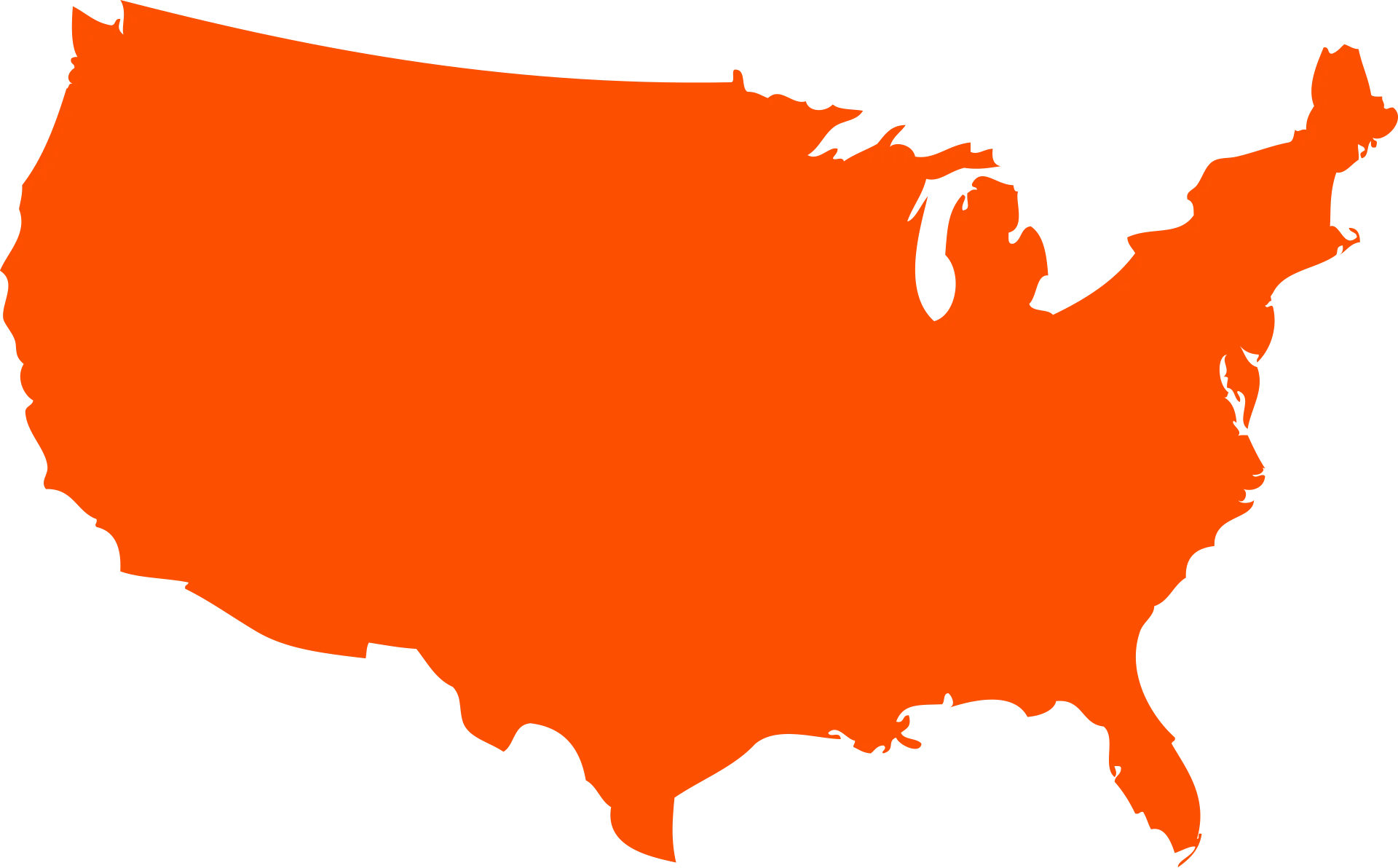 Simplified United States of America Silhouette Clipart Design in Bold Orange